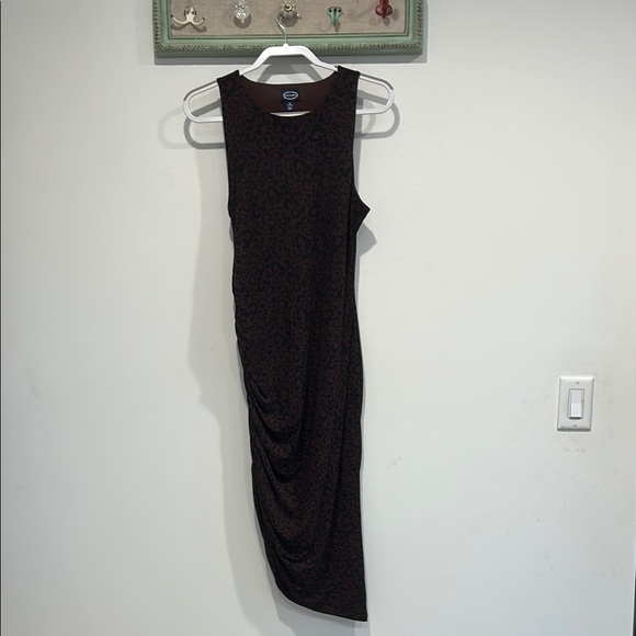 SCOOP brown leopard print mesh rouched midi Elegant Sleeveless Dress large 12/14 - Picture 1 of 7